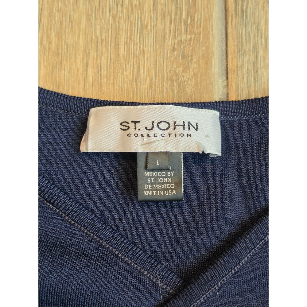 St John Collection Navy Blue Knit Asymmetrical Wrap Front Cardigan Sweater L - Picture 3 of 5